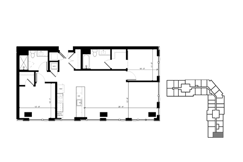 Floor plan for 2 beds, 2 baths, 1256 sqft